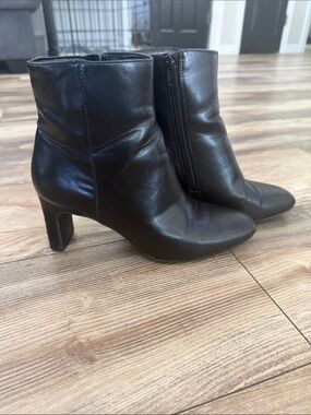 Women's Black Leather Ankle Booties with Side Zip